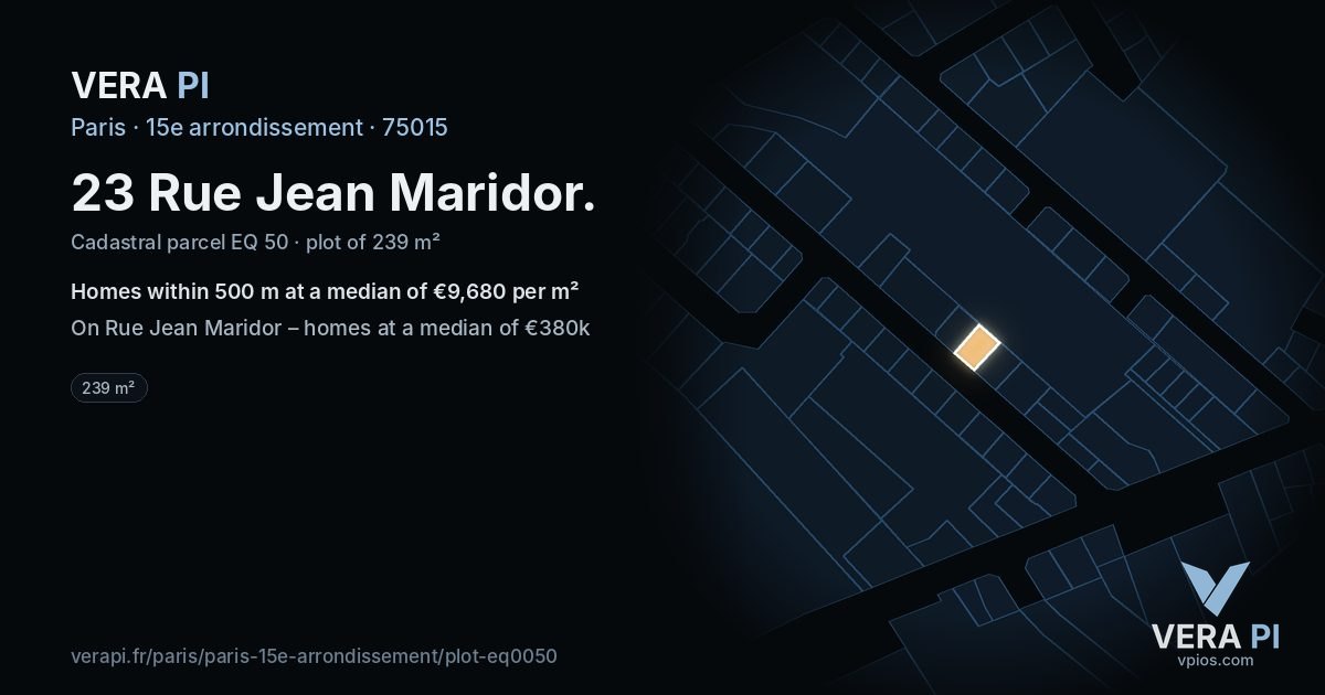 23 Rue Jean Maridor, 15e arrondissement at night – the plot lit, the parcels around coloured by the prices near them