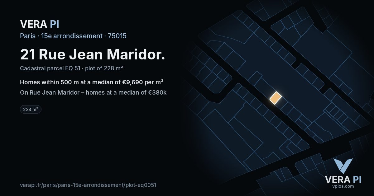21 Rue Jean Maridor, 15e arrondissement at night – the plot lit, the parcels around coloured by the prices near them