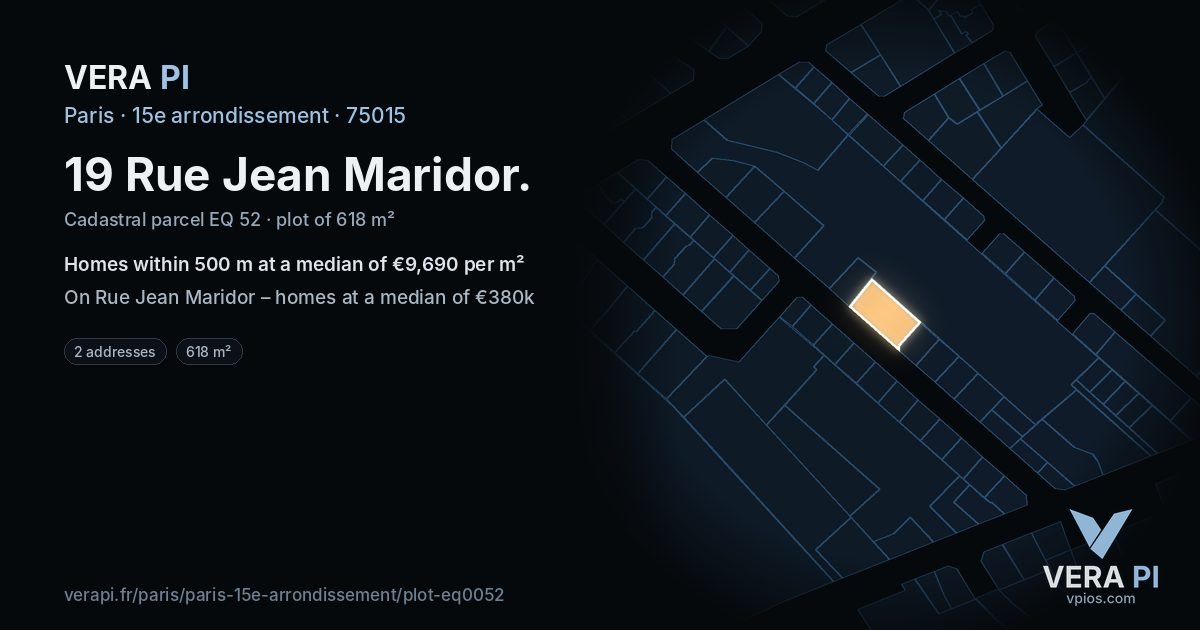 19 Rue Jean Maridor, 15e arrondissement at night – the plot lit, the parcels around coloured by the prices near them