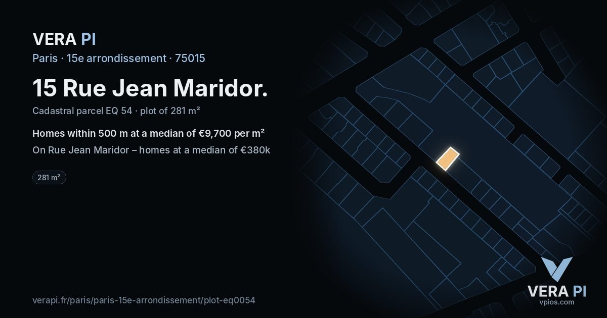 15 Rue Jean Maridor, 15e arrondissement at night – the plot lit, the parcels around coloured by the prices near them