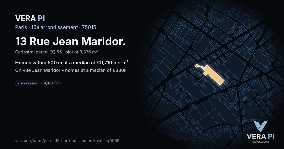 13 Rue Jean Maridor, 15e arrondissement at night – the plot lit, the parcels around coloured by the prices near them