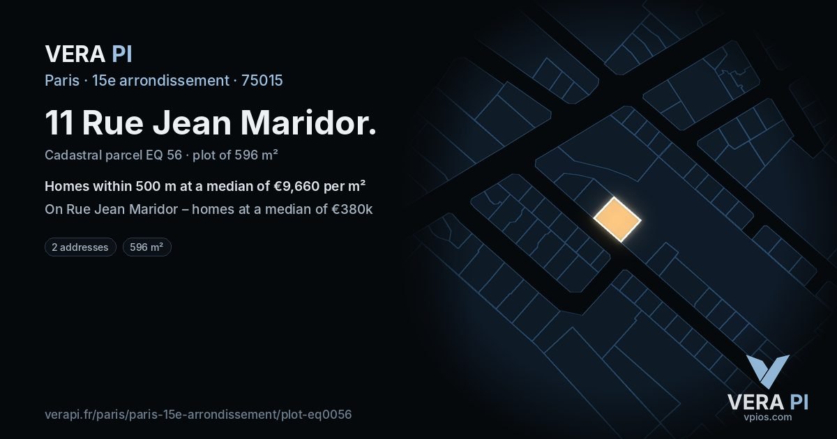 11 Rue Jean Maridor, 15e arrondissement at night – the plot lit, the parcels around coloured by the prices near them