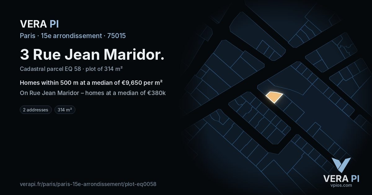 3 Rue Jean Maridor, 15e arrondissement at night – the plot lit, the parcels around coloured by the prices near them