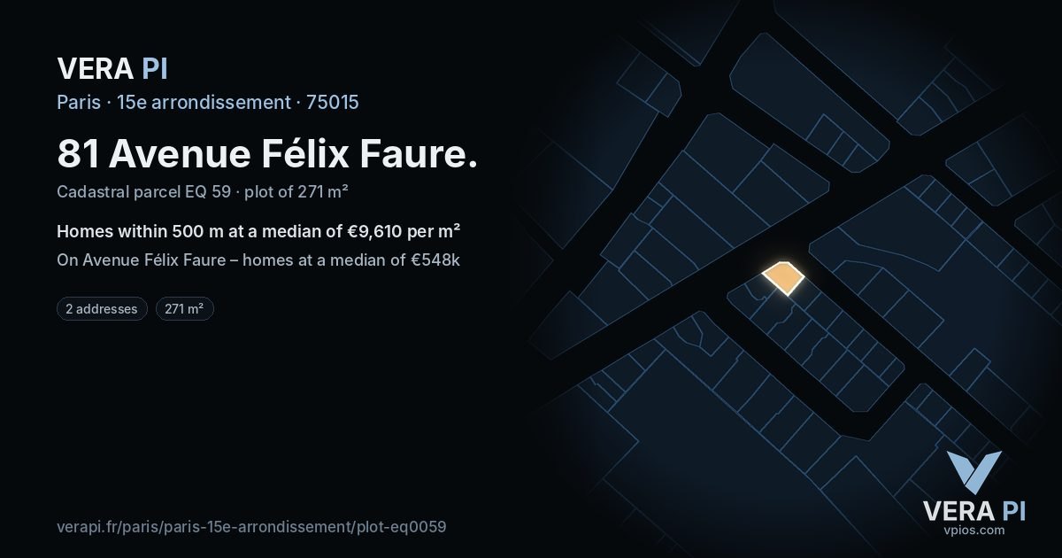 81 Avenue Félix Faure, 15e arrondissement at night – the plot lit, the parcels around coloured by the prices near them