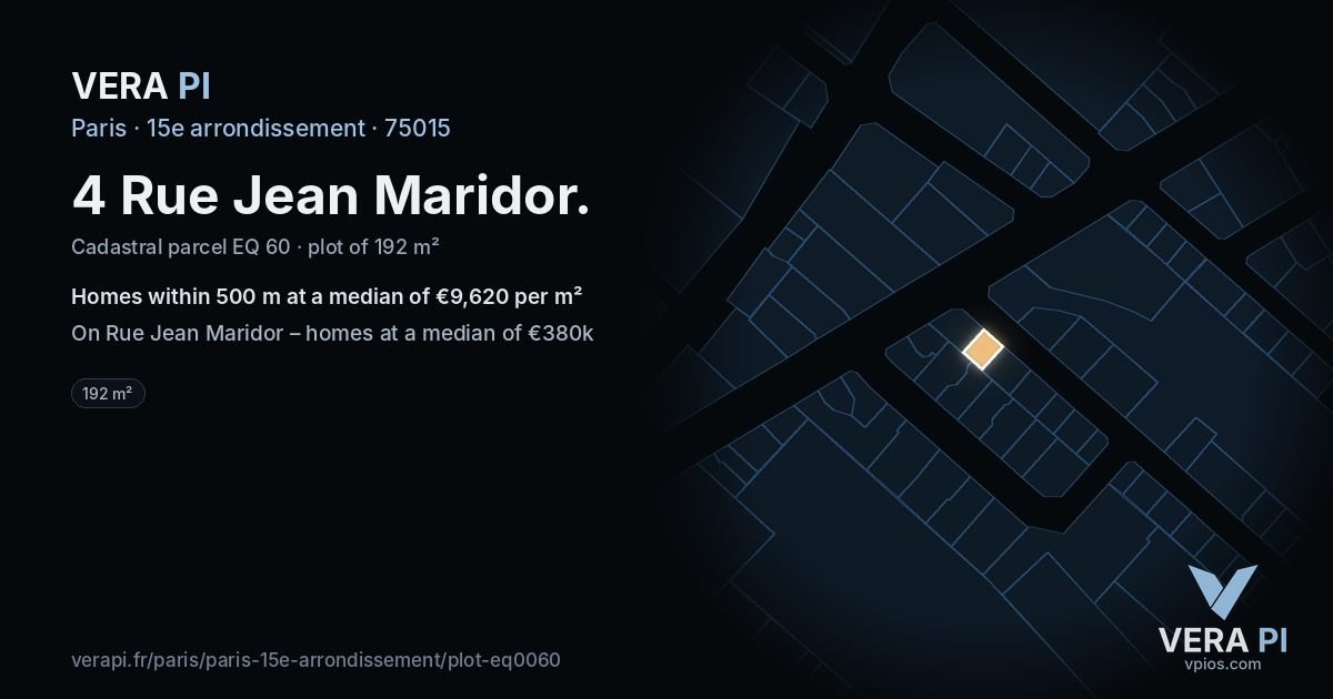 4 Rue Jean Maridor, 15e arrondissement at night – the plot lit, the parcels around coloured by the prices near them