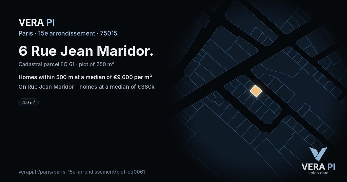 6 Rue Jean Maridor, 15e arrondissement at night – the plot lit, the parcels around coloured by the prices near them