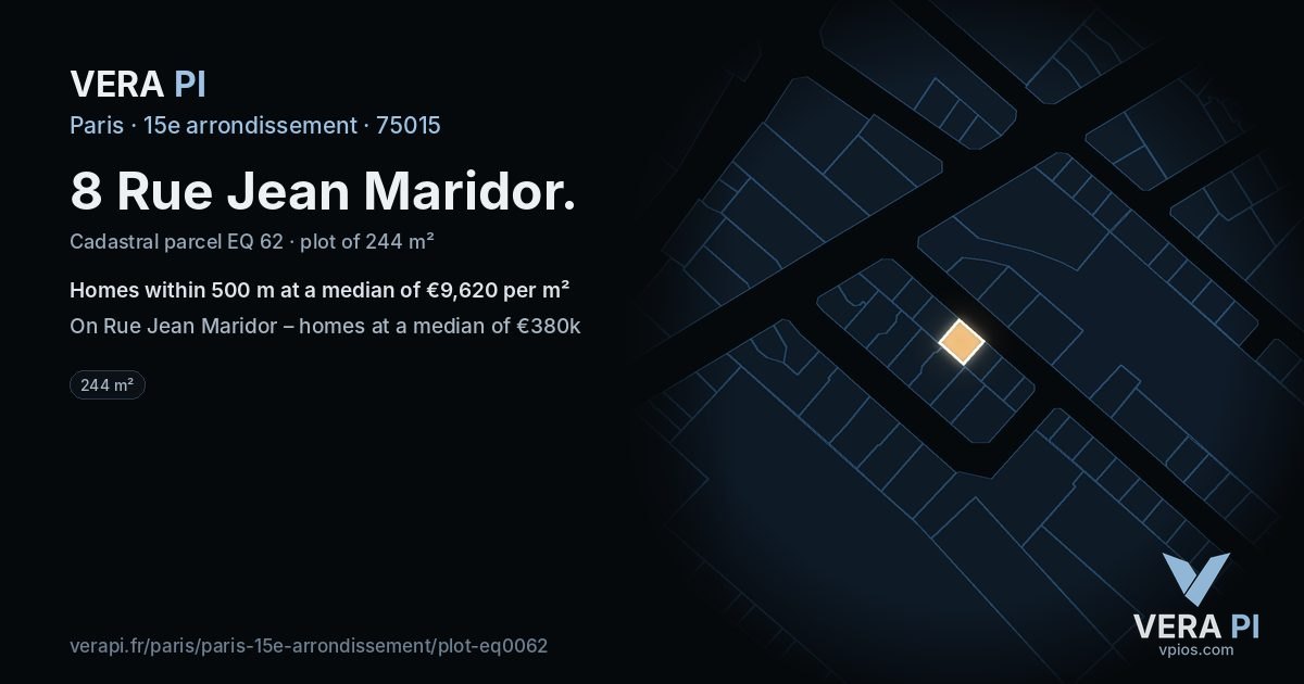 8 Rue Jean Maridor, 15e arrondissement at night – the plot lit, the parcels around coloured by the prices near them