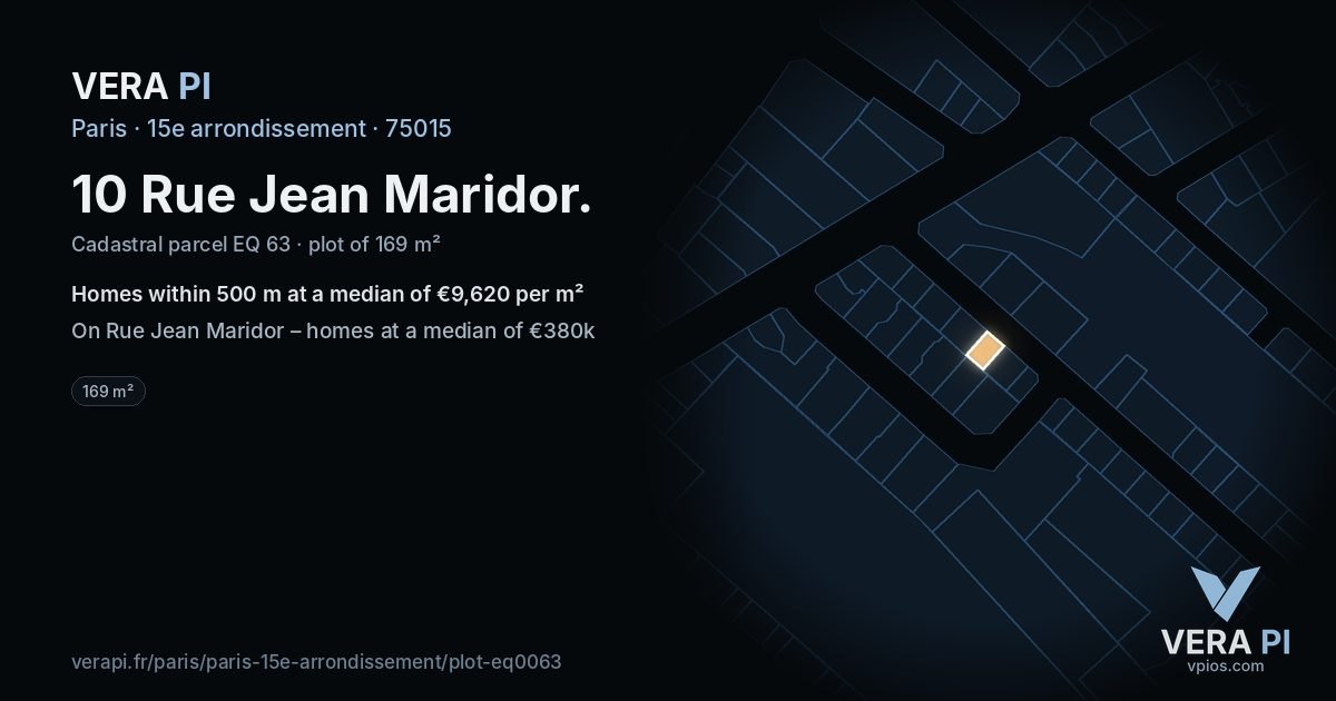 10 Rue Jean Maridor, 15e arrondissement at night – the plot lit, the parcels around coloured by the prices near them