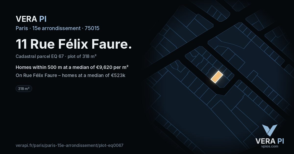 11 Rue Félix Faure, 15e arrondissement at night – the plot lit, the parcels around coloured by the prices near them