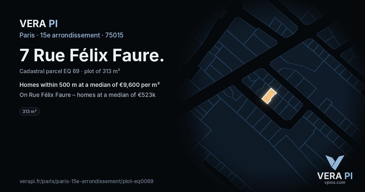 7 Rue Félix Faure, 15e arrondissement at night – the plot lit, the parcels around coloured by the prices near them