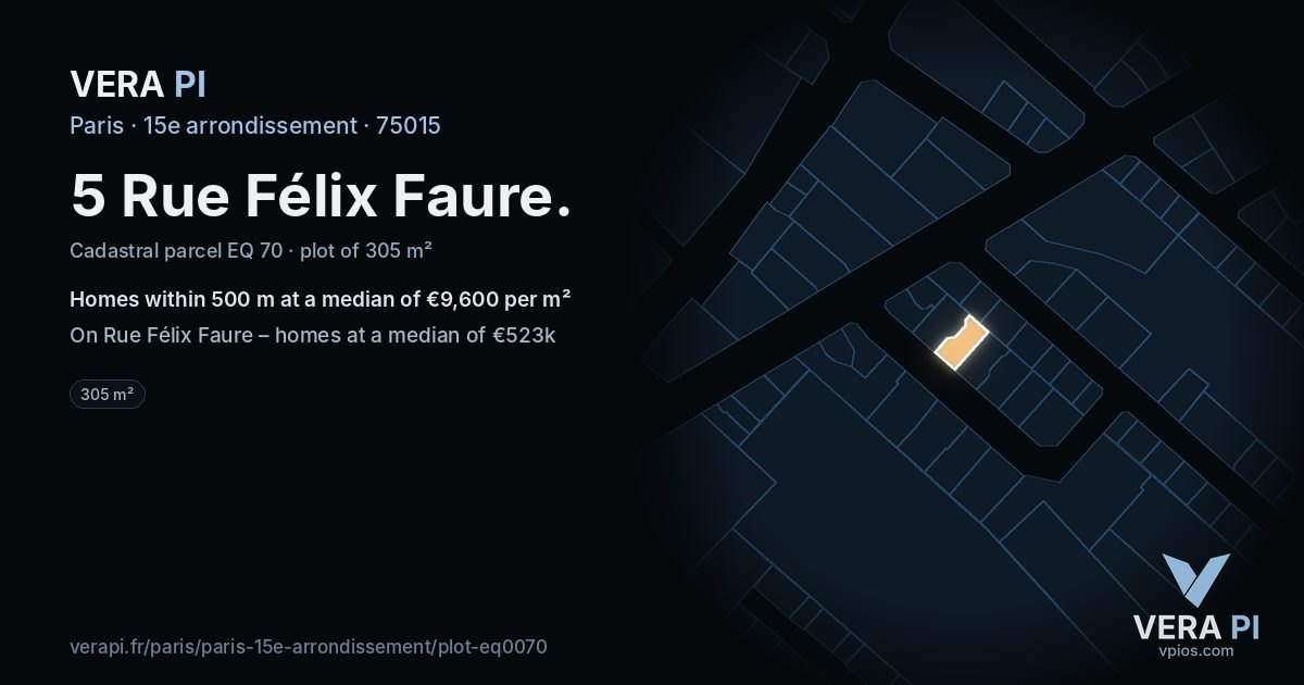 5 Rue Félix Faure, 15e arrondissement at night – the plot lit, the parcels around coloured by the prices near them