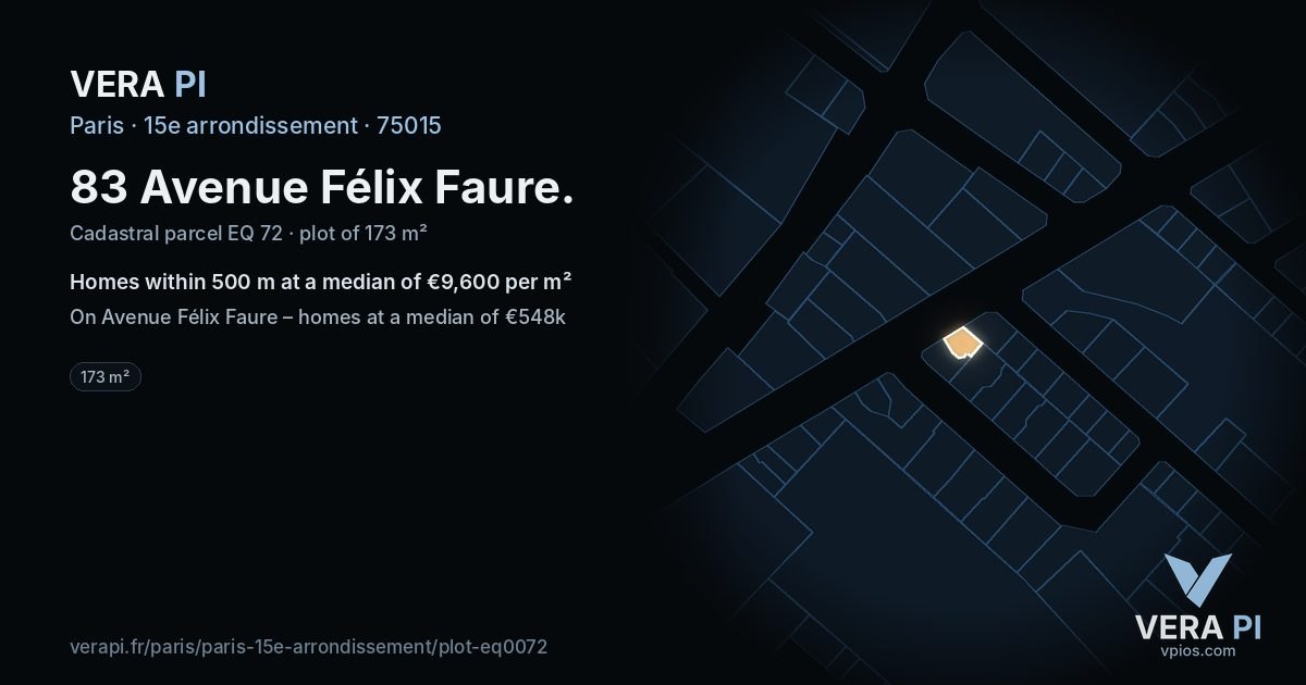 83 Avenue Félix Faure, 15e arrondissement at night – the plot lit, the parcels around coloured by the prices near them
