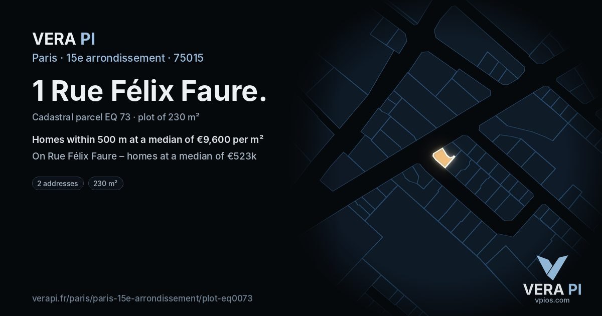 1 Rue Félix Faure, 15e arrondissement at night – the plot lit, the parcels around coloured by the prices near them