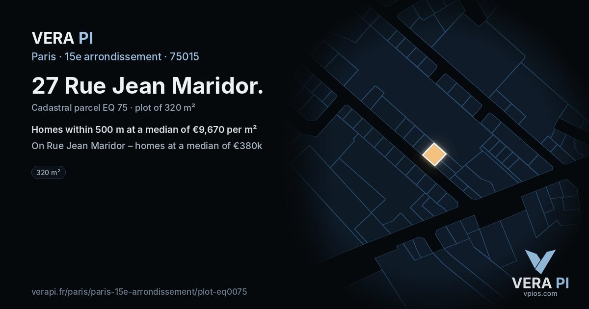 27 Rue Jean Maridor, 15e arrondissement at night – the plot lit, the parcels around coloured by the prices near them