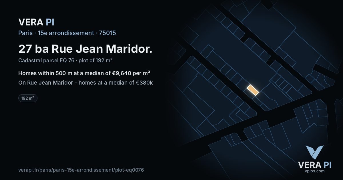 27 ba Rue Jean Maridor, 15e arrondissement at night – the plot lit, the parcels around coloured by the prices near them