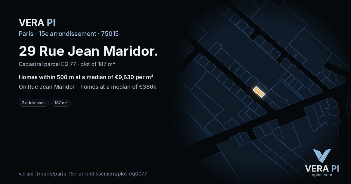 29 Rue Jean Maridor, 15e arrondissement at night – the plot lit, the parcels around coloured by the prices near them
