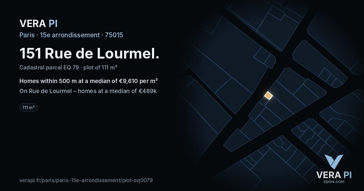 151 Rue de Lourmel, 15e arrondissement at night – the plot lit, the parcels around coloured by the prices near them