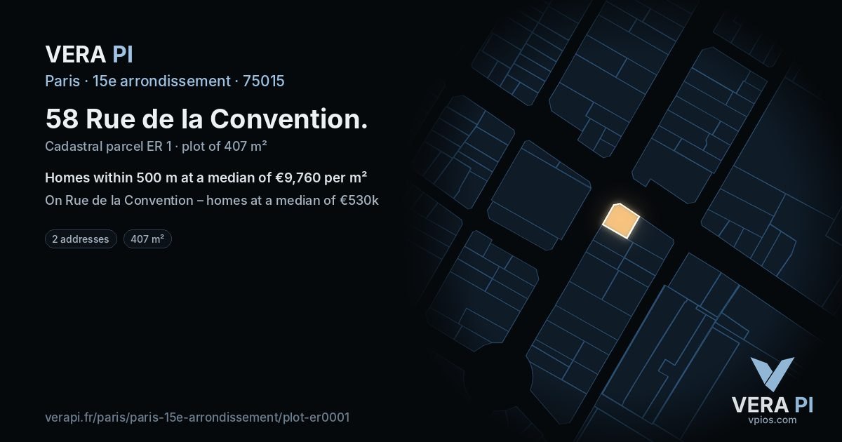 58 Rue de la Convention, 15e arrondissement at night – the plot lit, the parcels around coloured by the prices near them