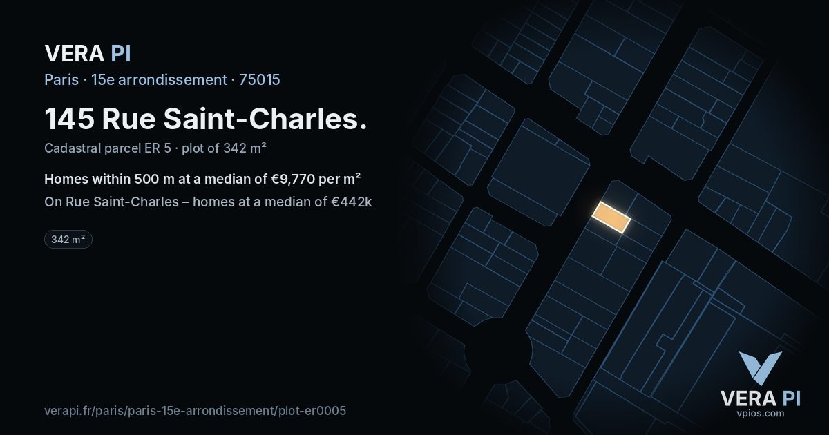 145 Rue Saint-Charles, 15e arrondissement at night – the plot lit, the parcels around coloured by the prices near them