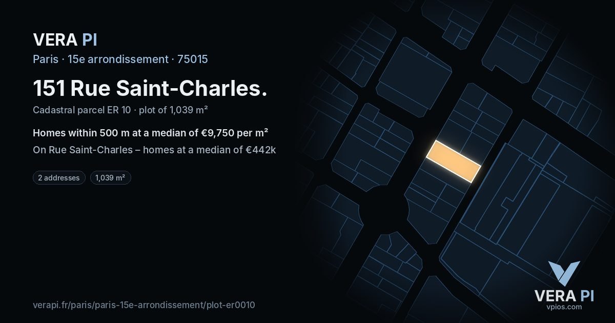 151 Rue Saint-Charles, 15e arrondissement at night – the plot lit, the parcels around coloured by the prices near them