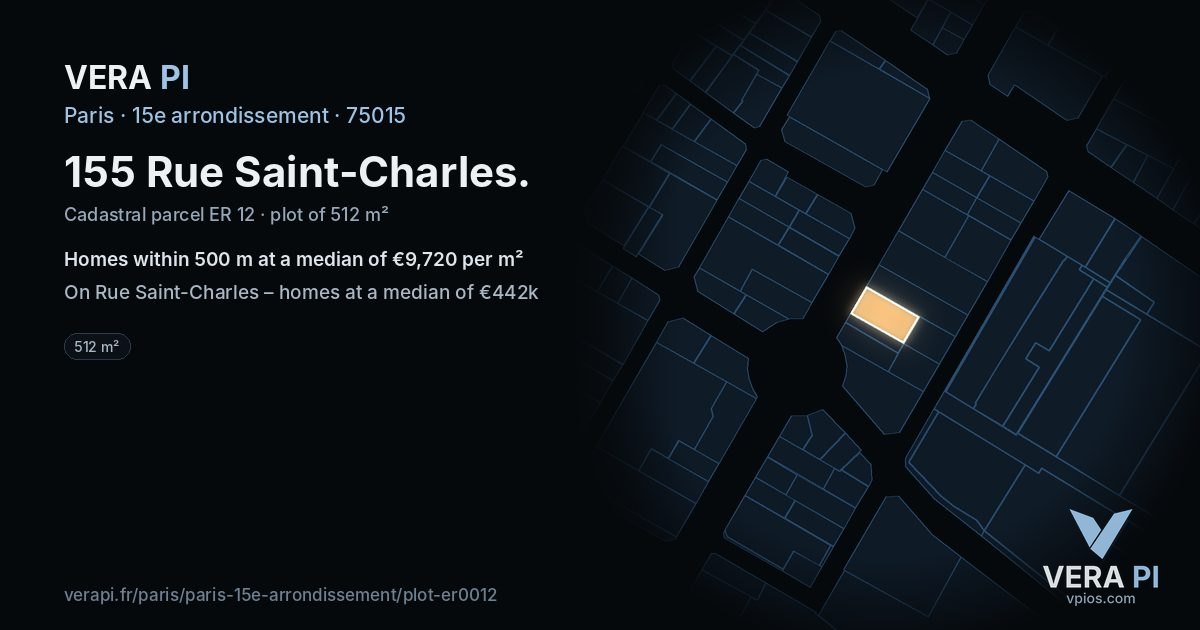 155 Rue Saint-Charles, 15e arrondissement at night – the plot lit, the parcels around coloured by the prices near them