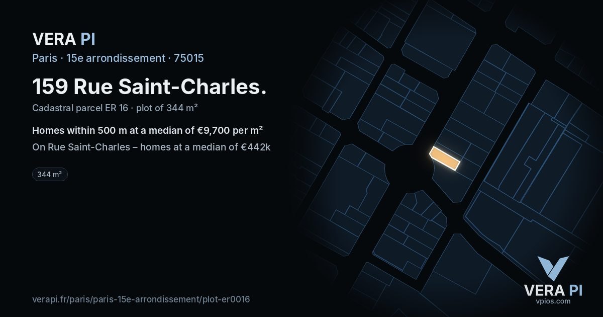159 Rue Saint-Charles, 15e arrondissement at night – the plot lit, the parcels around coloured by the prices near them