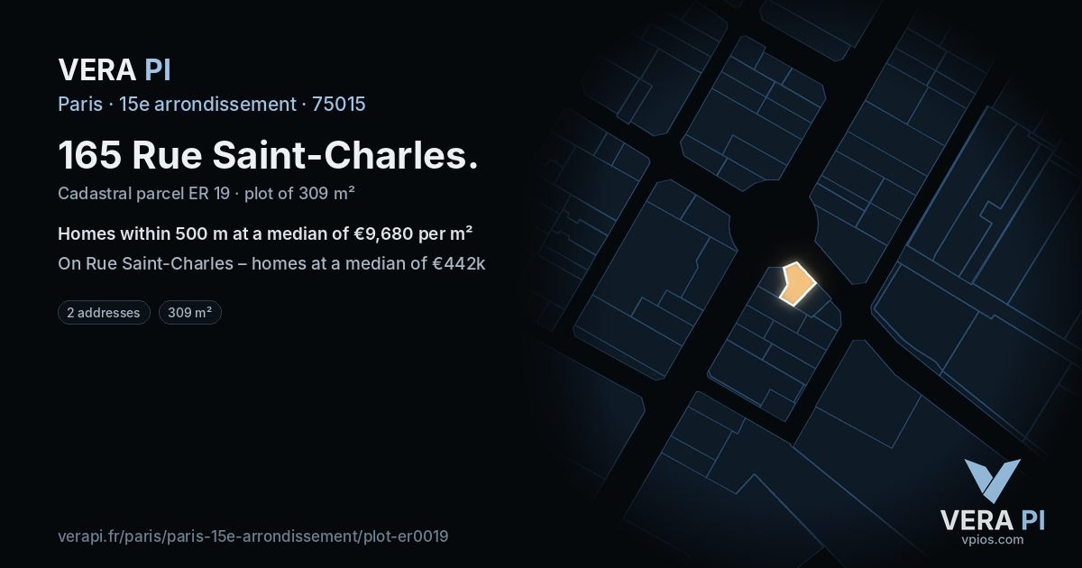 165 Rue Saint-Charles, 15e arrondissement at night – the plot lit, the parcels around coloured by the prices near them