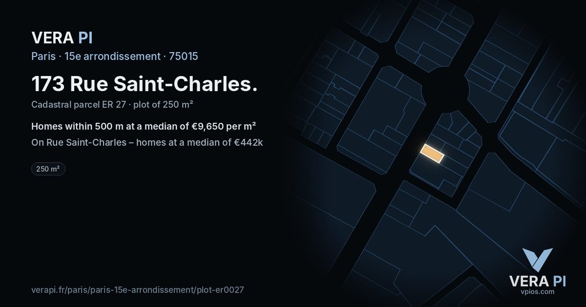 173 Rue Saint-Charles, 15e arrondissement at night – the plot lit, the parcels around coloured by the prices near them