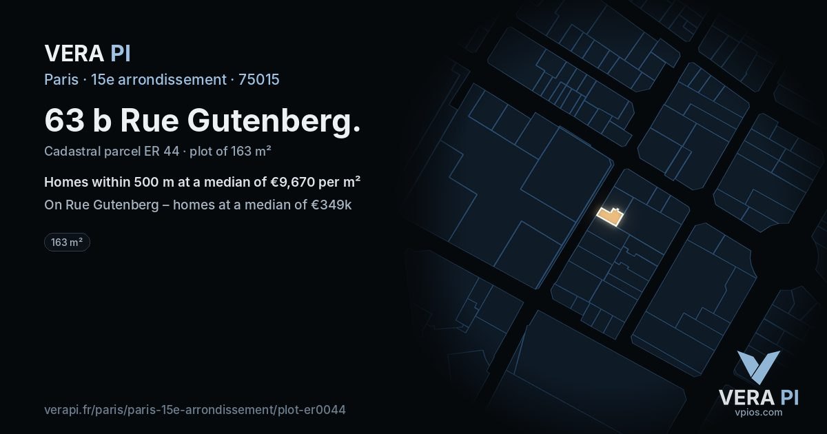 63 b Rue Gutenberg, 15e arrondissement at night – the plot lit, the parcels around coloured by the prices near them