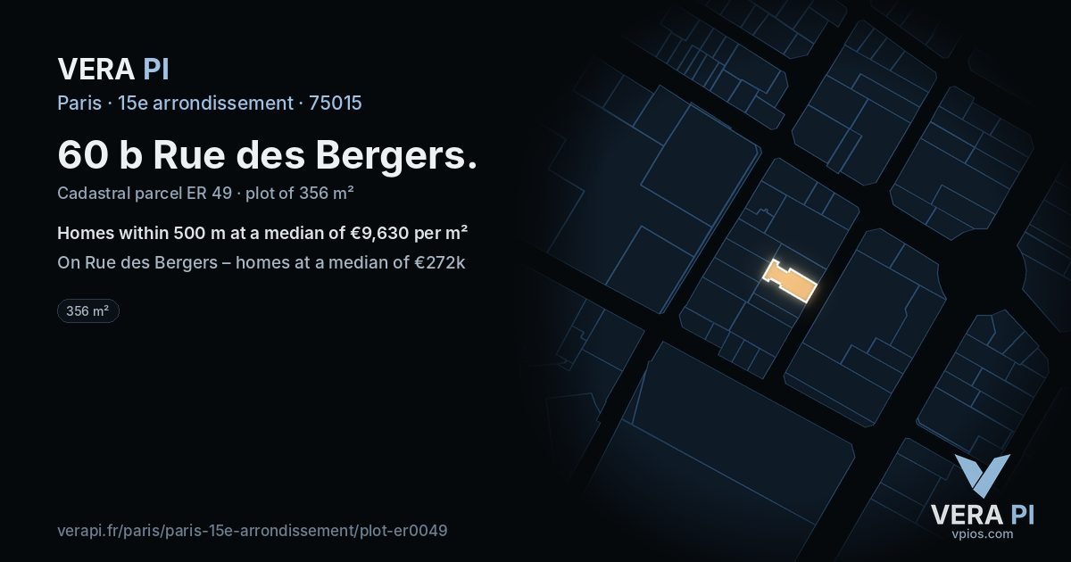 60 b Rue des Bergers, 15e arrondissement at night – the plot lit, the parcels around coloured by the prices near them