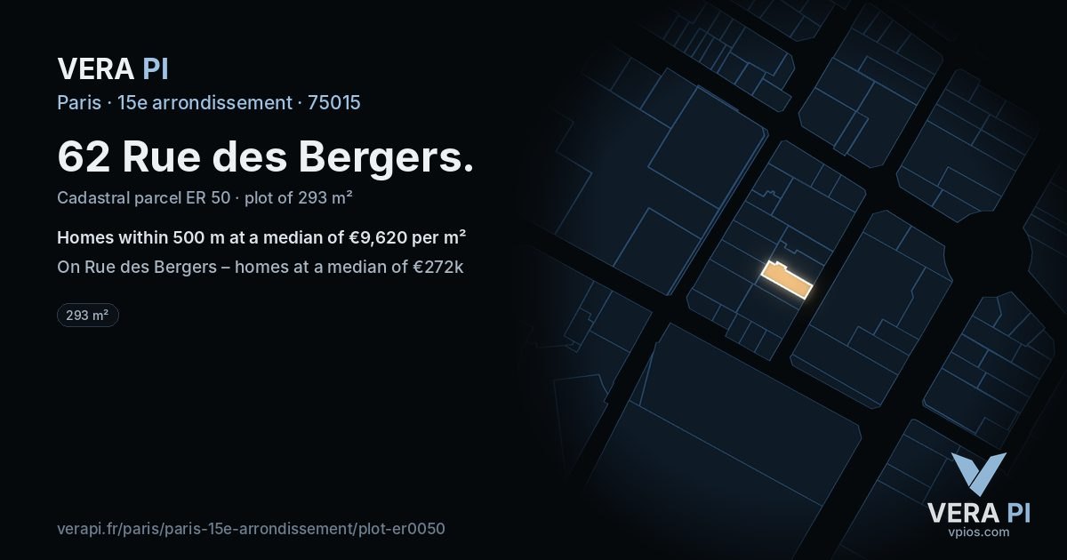 62 Rue des Bergers, 15e arrondissement at night – the plot lit, the parcels around coloured by the prices near them