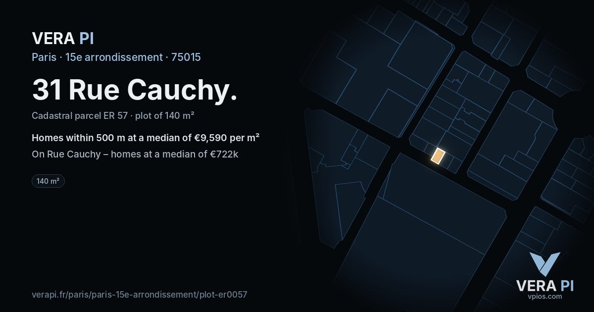 31 Rue Cauchy, 15e arrondissement at night – the plot lit, the parcels around coloured by the prices near them