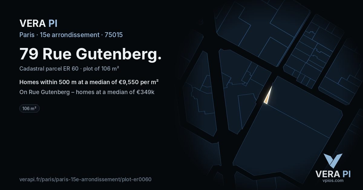 79 Rue Gutenberg, 15e arrondissement at night – the plot lit, the parcels around coloured by the prices near them