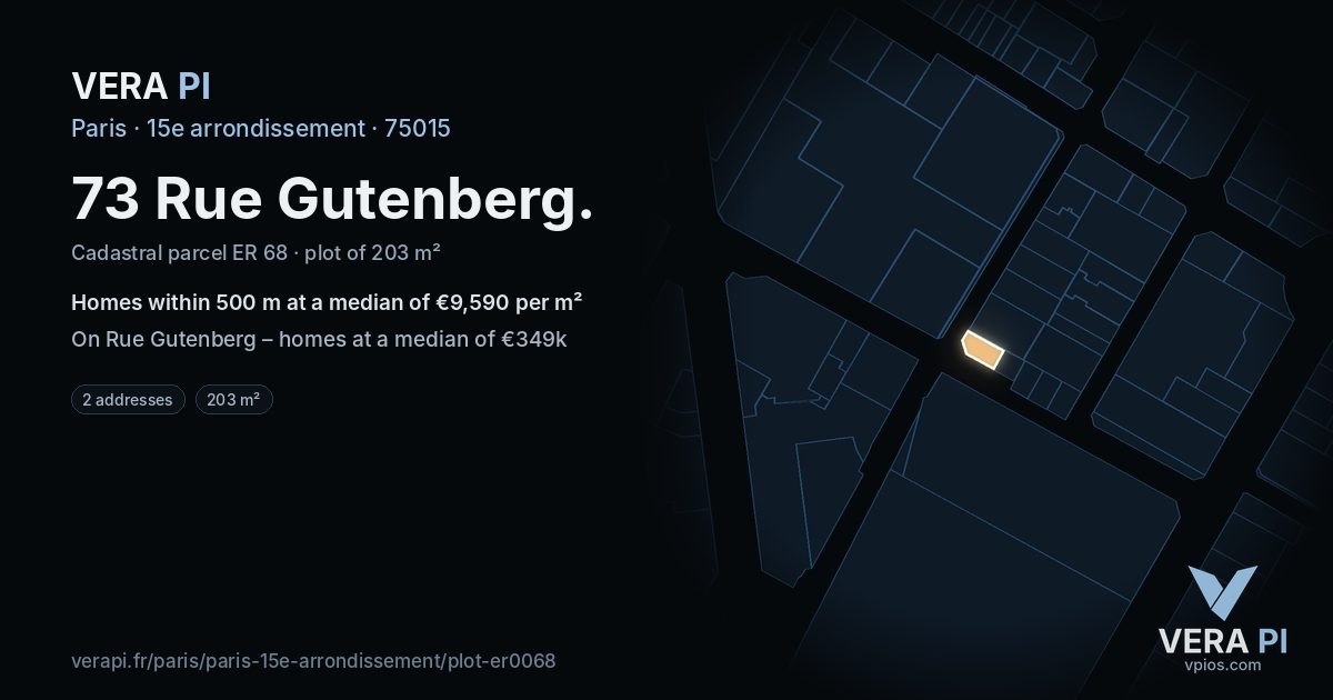 73 Rue Gutenberg, 15e arrondissement at night – the plot lit, the parcels around coloured by the prices near them