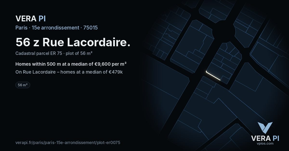 56 z Rue Lacordaire, 15e arrondissement at night – the plot lit, the parcels around coloured by the prices near them