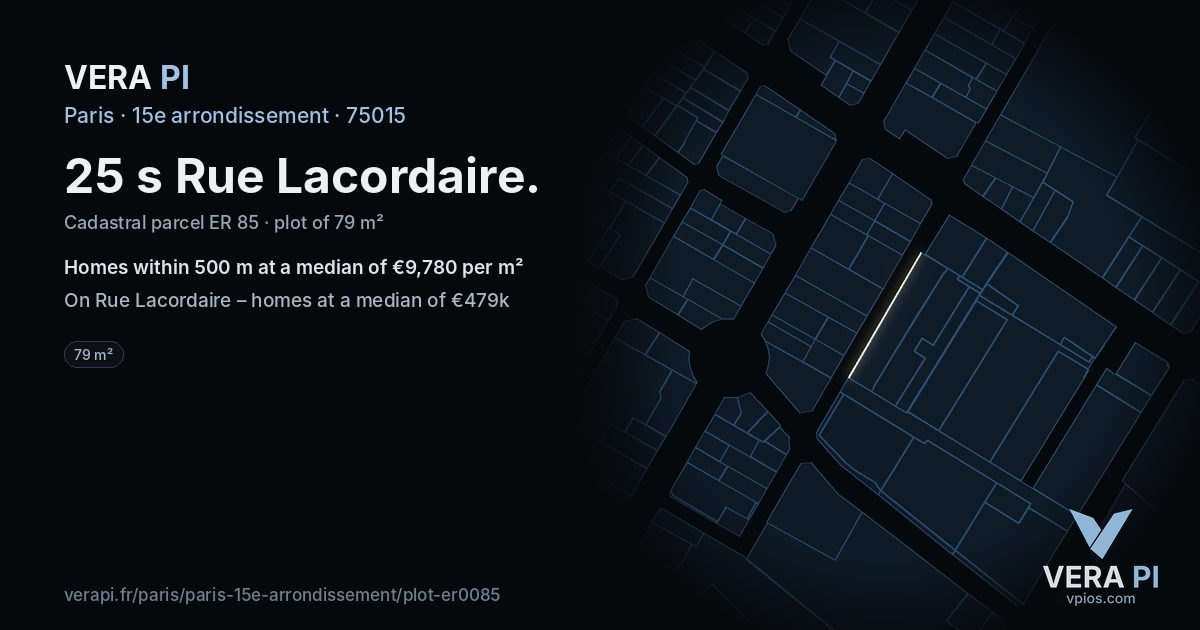 25 s Rue Lacordaire, 15e arrondissement at night – the plot lit, the parcels around coloured by the prices near them