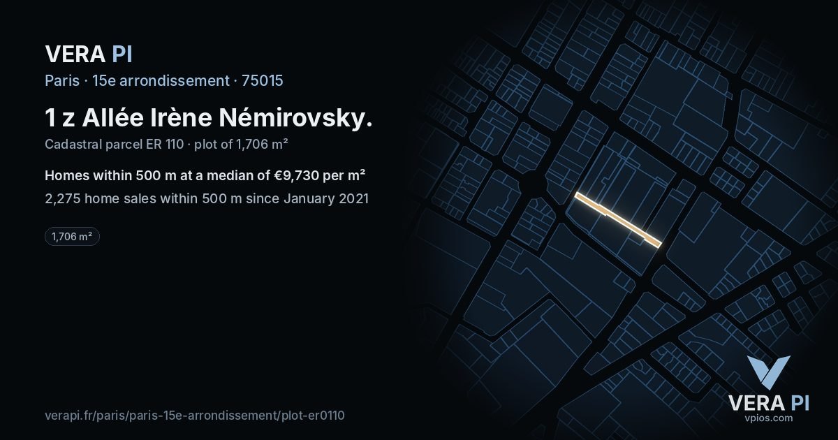 1 z Allée Irène Némirovsky, 15e arrondissement at night – the plot lit, the parcels around coloured by the prices near them