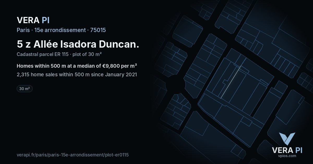 5 z Allée Isadora Duncan, 15e arrondissement at night – the plot lit, the parcels around coloured by the prices near them