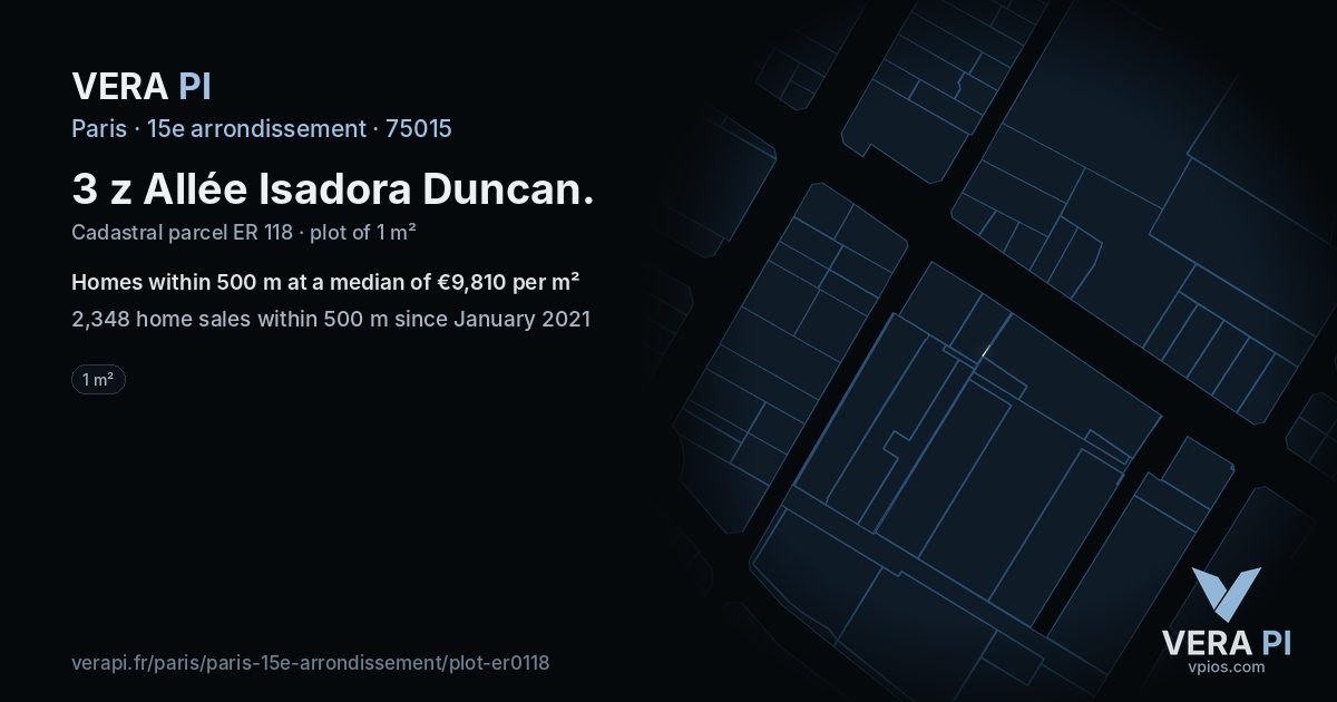 3 z Allée Isadora Duncan, 15e arrondissement at night – the plot lit, the parcels around coloured by the prices near them