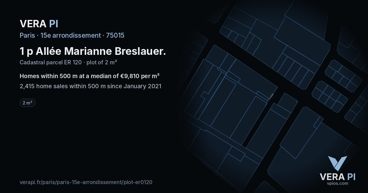 1 p Allée Marianne Breslauer, 15e arrondissement at night – the plot lit, the parcels around coloured by the prices near them