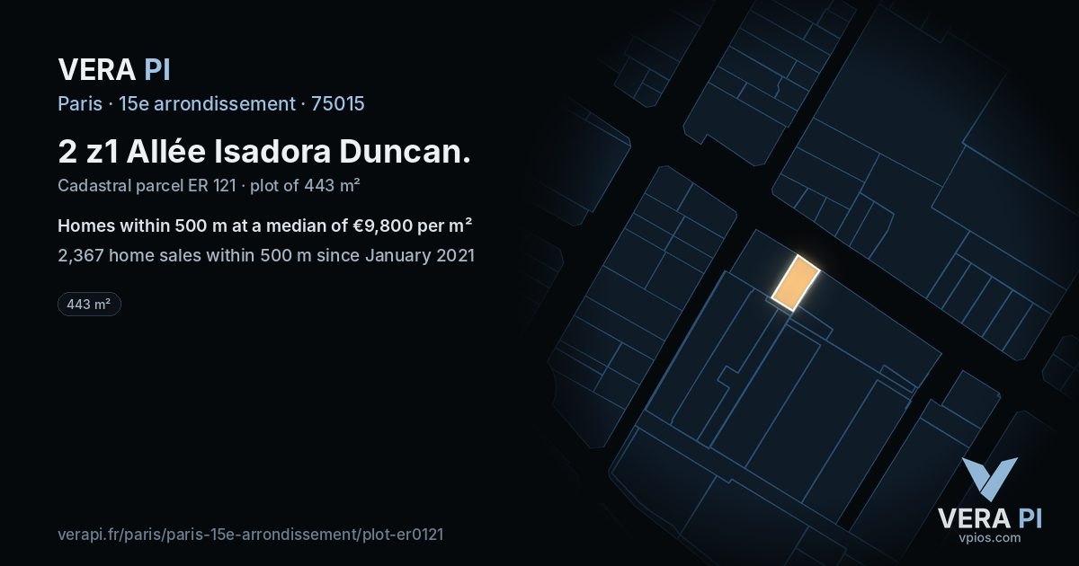 2 z1 Allée Isadora Duncan, 15e arrondissement at night – the plot lit, the parcels around coloured by the prices near them