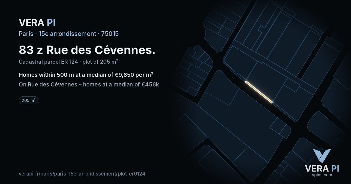 83 z Rue des Cévennes, 15e arrondissement at night – the plot lit, the parcels around coloured by the prices near them