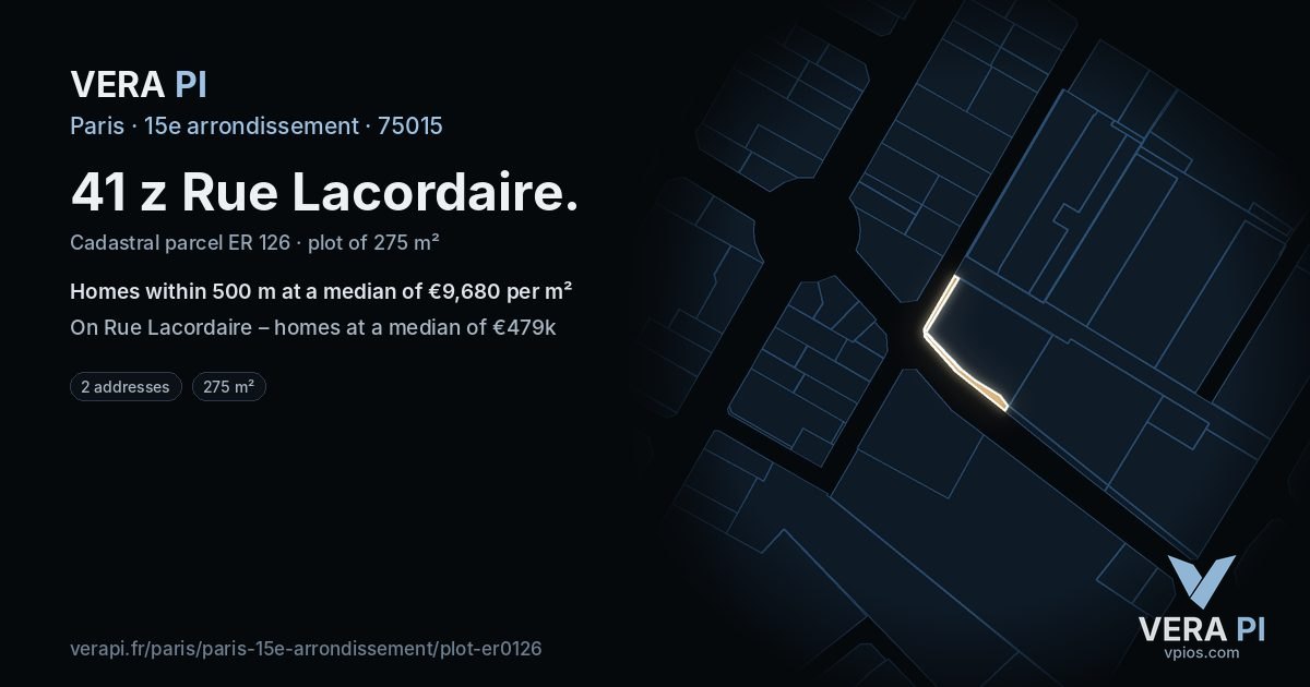 41 z Rue Lacordaire, 15e arrondissement at night – the plot lit, the parcels around coloured by the prices near them