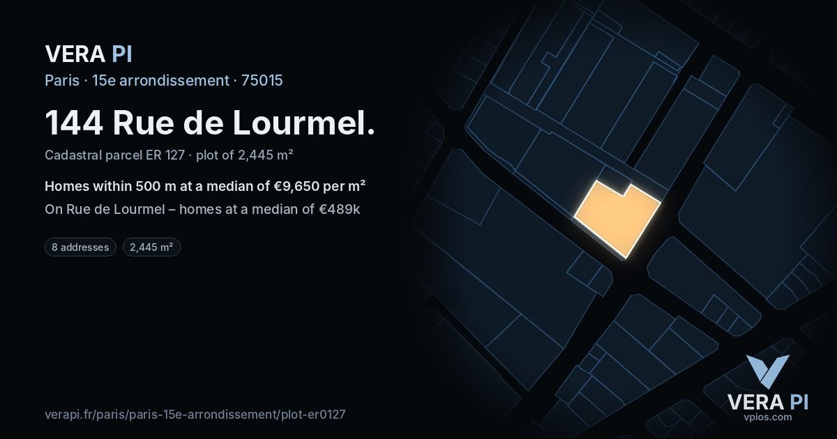 144 Rue de Lourmel, 15e arrondissement at night – the plot lit, the parcels around coloured by the prices near them