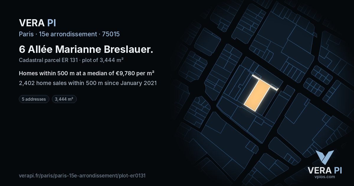 6 Allée Marianne Breslauer, 15e arrondissement at night – the plot lit, the parcels around coloured by the prices near them