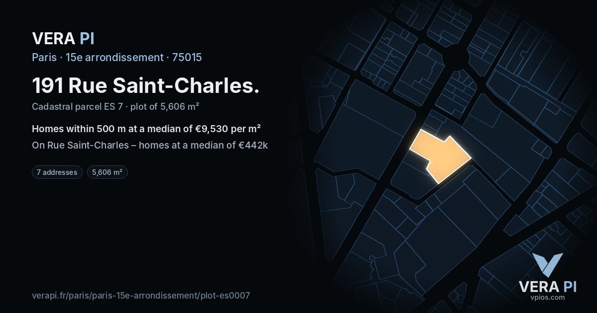 191 Rue Saint-Charles, 15e arrondissement at night – the plot lit, the parcels around coloured by the prices near them