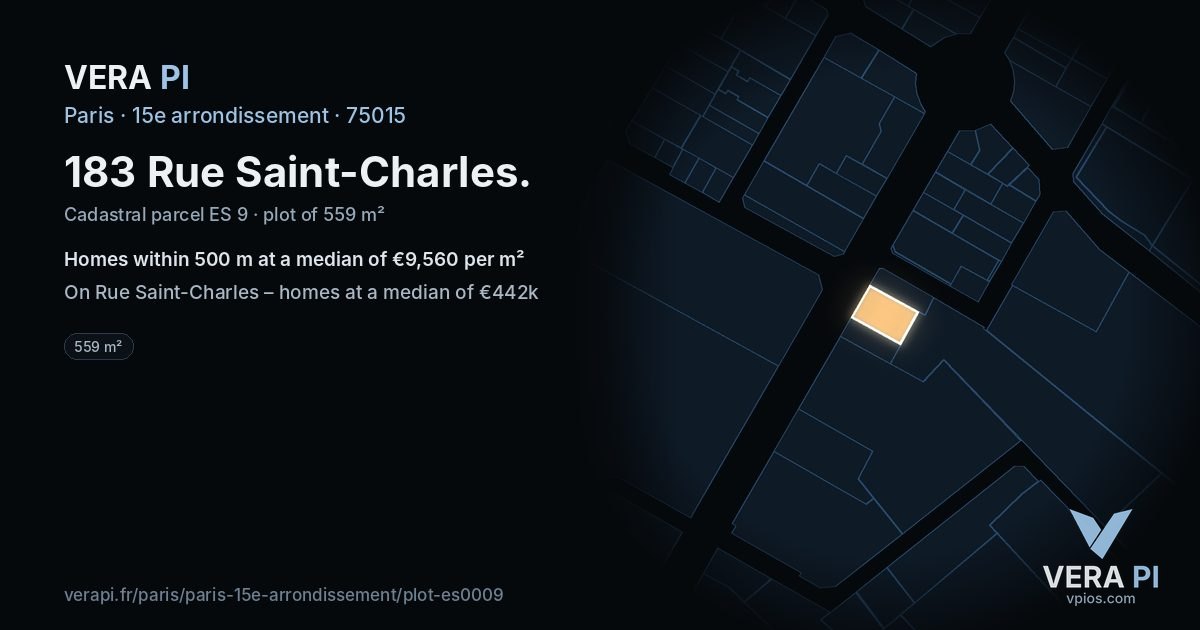 183 Rue Saint-Charles, 15e arrondissement at night – the plot lit, the parcels around coloured by the prices near them