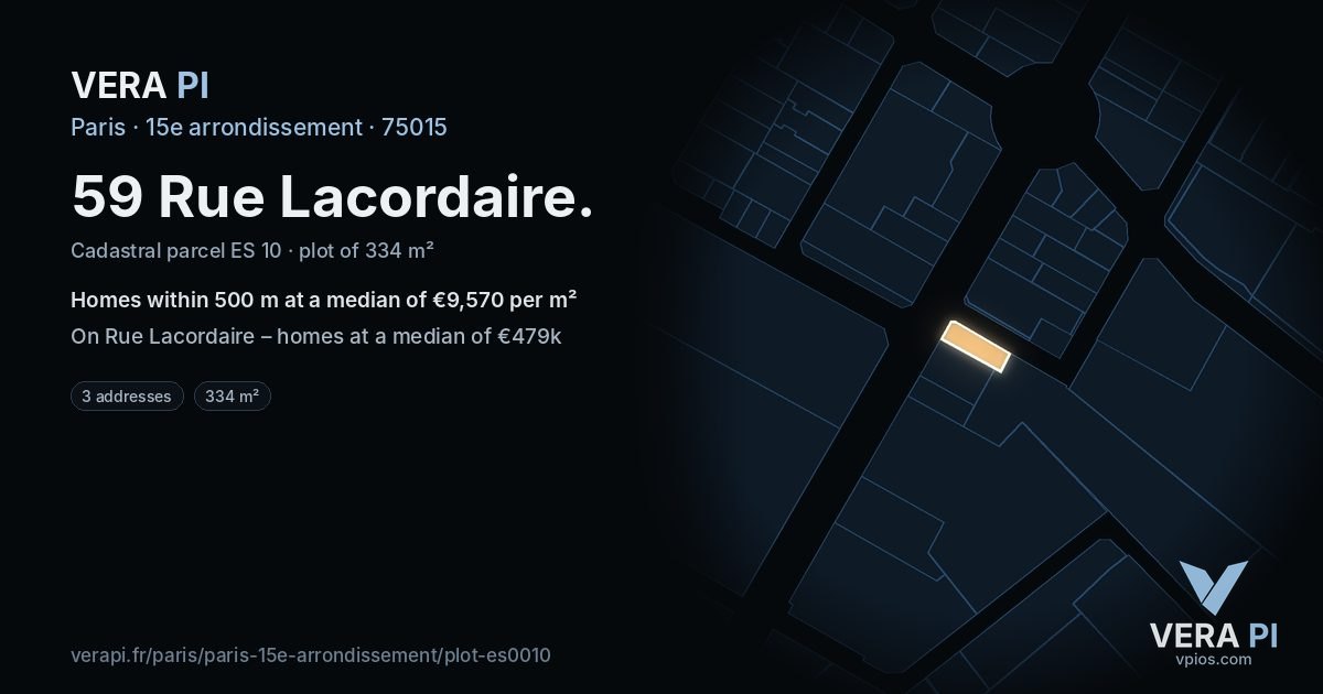 59 Rue Lacordaire, 15e arrondissement at night – the plot lit, the parcels around coloured by the prices near them