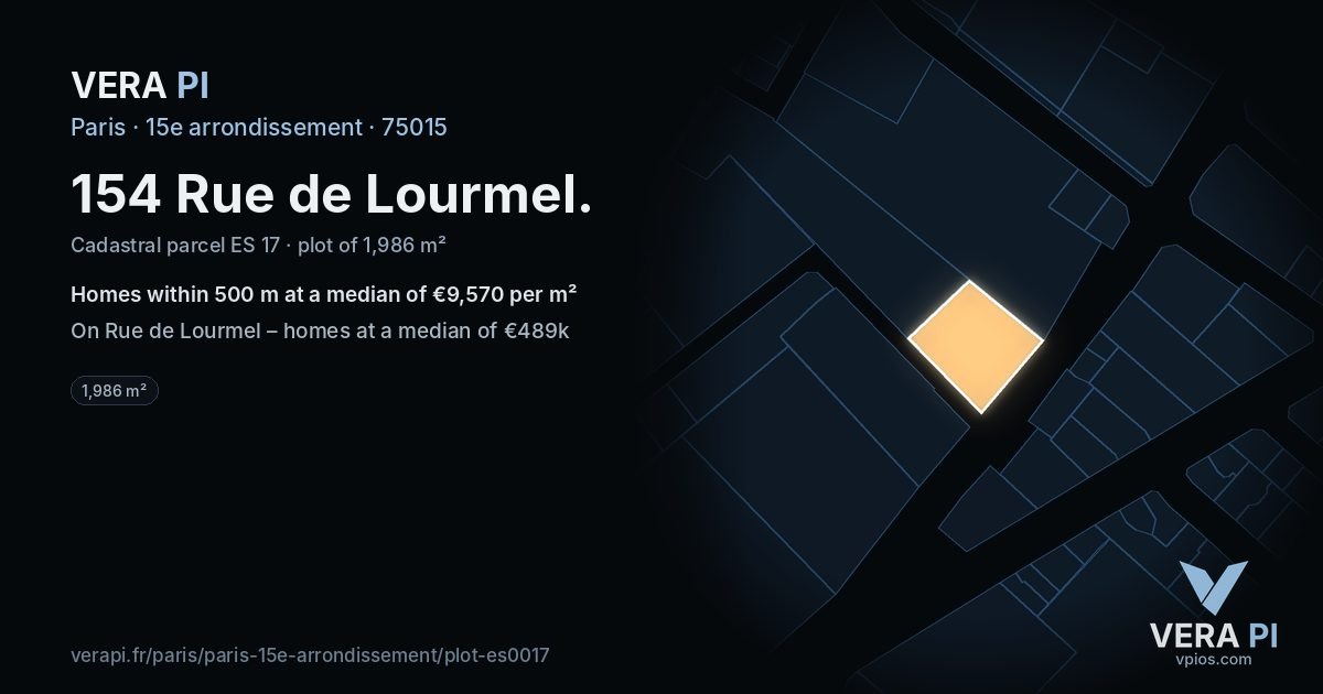 154 Rue de Lourmel, 15e arrondissement at night – the plot lit, the parcels around coloured by the prices near them