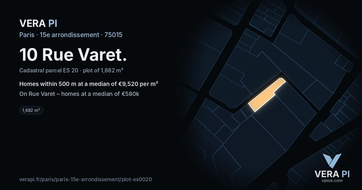 10 Rue Varet, 15e arrondissement at night – the plot lit, the parcels around coloured by the prices near them